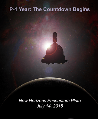 A NASA "poster" marking the one year to Pluto encounter by New Horizons. Credit: NASA