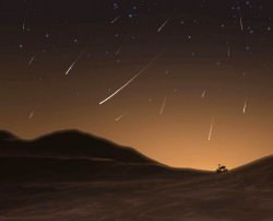 Will dust shed by the comet streak as meteors in the Martian sky on October 19?  The rovers will be watching. Credit: NASA/JPL