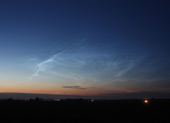 Late night Noctilucent clouds outside Oss, Holland, July 3, 2014. Taken with Canon EOS 450D, 17-40 mm lens, ISO 200, f=5.6, exposure time 5-15 seconds Credit: Raymond Westheim