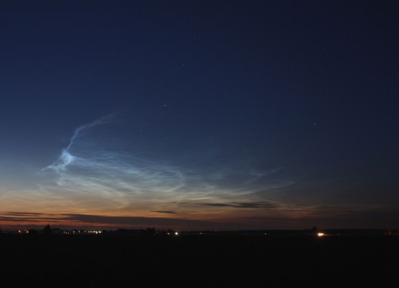 Late night Noctilucent clouds outside Oss, Holland, July 3, 2014. Taken with Canon EOS 450D, 17-40 mm lens, ISO 200, f=5.6, exposure time 5-15 seconds.  Credit: Raymond Westheim