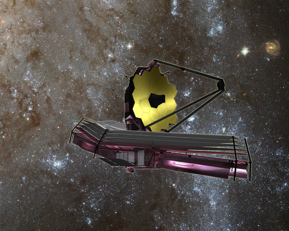 Artist’s concept of the James Webb Space Telescope (JWST) with Sunshield at bottom.  Credit: NASA/ESA