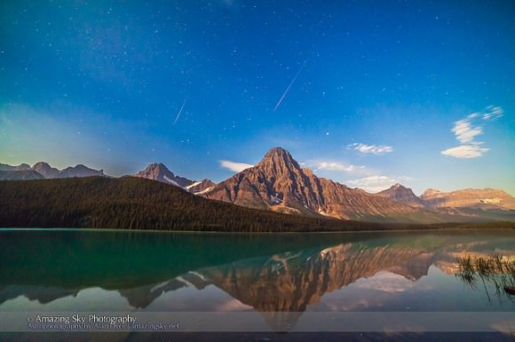 Two Perseid meteors over Mt. Cephren, in Banff, Alberta, Canada on August 11, 2014, caught in two separate exposures and composited into one frame. Credit and copyright: Alan Dyer/Amazing Sky Photography. 