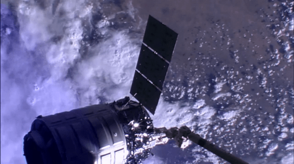 Cygnus Orb-2 spacecraft ‘Janice Voss’ unberthed from ISS at 5:14 a.m.  EDT, Friday, Aug. 15, 2014. Credit: NASA TV