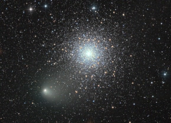 A photo taken one day earlier on August 28th captures the comet and NGC 362 in a tight pairing. Credit: Damian Peach