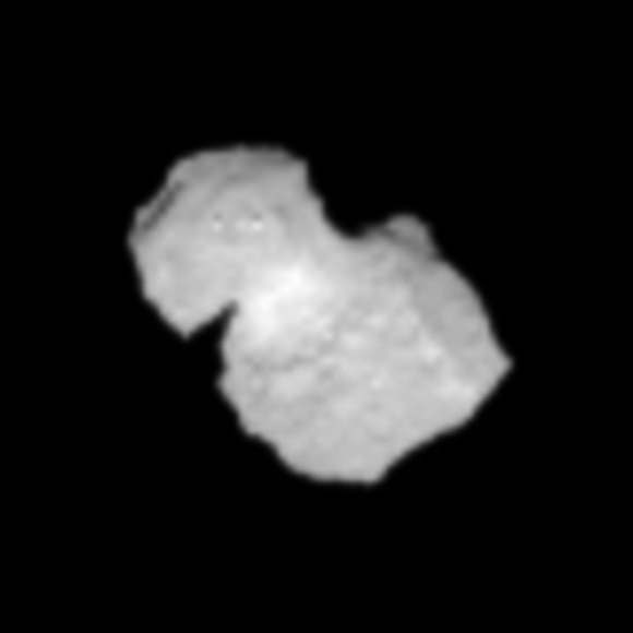 Crop from the 31 July processed image of comet 67P/Churyumov-Gerasimenko, to focus on the comet nucleus. Credits: ESA/Rosetta/NAVCAM