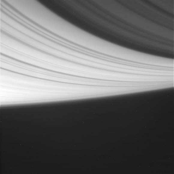 The Cassini spacecraft looks to the side of Saturn's rings in this picture from Aug. 19, 2014. Credit: NASA/JPL/Space Science Institute