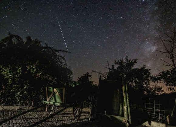 A Perseid meteor on August 11, 2014 seen over the Alqueva Dark Sky Reserve near Alentejo, Portugal. Credit and copyright: Miguel Claro. 