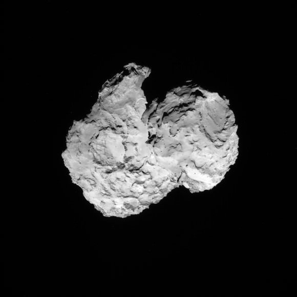 The mottled surface of Comet 67P/Churyumov-Gerasimenko beckons in this picure taken by the Rosetta spacecraft on Aug. 7, 2014. Credit: ESA/Rosetta/NAVCAM