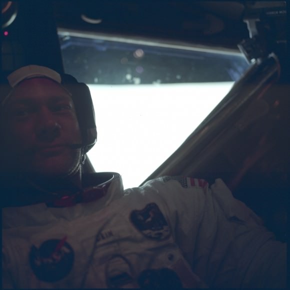Apollo 11 astronaut Buzz Aldrin inside the lunar module at the Moon's Sea of Tranquility in July 1969. Credit: NASA / Lunar and Planetary Institute