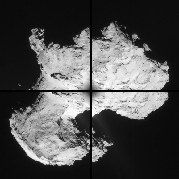 Four image montage of comet 67P/C-G, using images taken on 2 September. Credits: ESA/Rosetta/NAVCAM