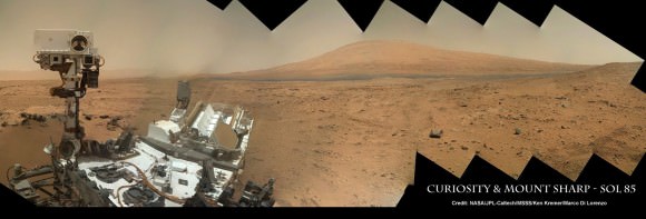 The ultimate Selfie - a self-protrait taken on anoher planet. This is the capability of the Mars Hand Lens Imager (MAHLI) camera, one of 5 instruments on the turret at the end of the 2.1 meter (7 ft), 30 kg (66 lb) Robotic Arm. On numerous occasions, Curiosity has taken self-portraits, many as mosaics. This on is on Sol (Mars day) 85, post landing, showing Curiosity with its destination - Aeolis Mons (Mt. Sharp) in the background. (Credit: NASA/JPL-Caltech/MSSS/Ken Kremer/Marco Di Lorenzo, "Curiosity Celebrates 90 Sols Scooping Mars and Snapping Amazing Self-Portrait with Mount Sharp")