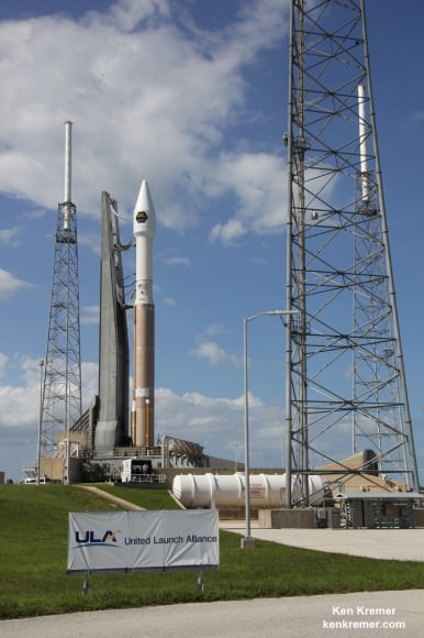 Mysterious CLIO and Atlas V rocket prior to launch from Space Launch Complex-41 on  Cape Canaveral Air Force Station, Fla.  Credit: Ken Kremer - kenkremer.com
