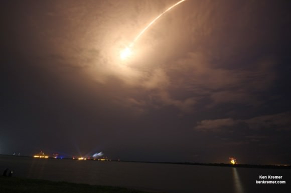 Extended time exposure partial streak shot of CLIO launch on  September 16, 2014 from Space Launch Complex-41 on  Cape Canaveral Air Force Station, Fla.  Credit: Ken Kremer - kenkremer.com