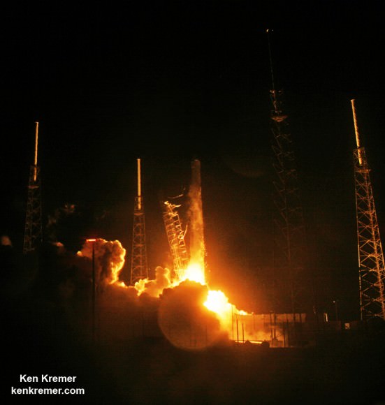 A SpaceX Falcon 9 rocket carrying a Dragon cargo capsule packed with science experiments and station supplies blasts off from Space Launch Complex 40 at Cape Canaveral Air Force Station, Florida, on Sept. 21, 2014 bound for the ISS.  Credit: Ken Kremer/kenkremer.com 