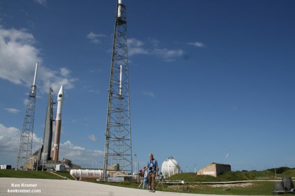 Photographers including Ken Kremer/Universe Today set up cameras to capture up close imagery of Sept. 16, 2014 launch of mysterious CLIO satellite and Atlas V rocket at Space Launch Complex-41 on  Cape Canaveral Air Force Station, Fla.  Credit: Ken Kremer - kenkremer.com