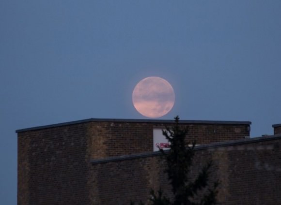 Full Moon setting on September 9, 2014 in the UK. Credit and copyright: Sculptor Lil. 
