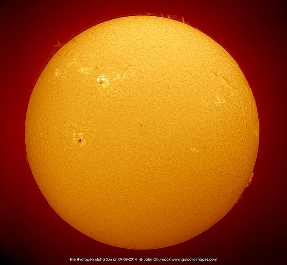 The Sun on Sept. 8, 2014, including active sunspots. Credit:  John Chumack 