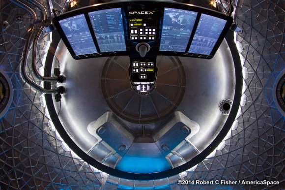 Would you ‘Enter the Dragon’? First look inside SpaceX Dragon V2 next generation astronaut spacecraft unveiled by CEO Elon Musk on May 29, 2014. Credit: Robert Fisher/AmericaSpace