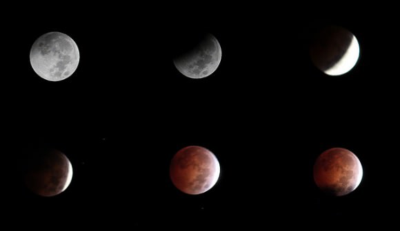 Montage of the various views of the Moon during the lunar eclipse on October 8, 2014. Credit and copyright: Chuck Manges.