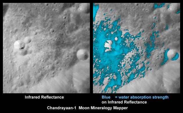 Lunar Crater as imaged by NASA's Moon Mineralogy Mapper. Image Credit: SRO/NASA/JPL-Caltech/USGS/Brown Univ.