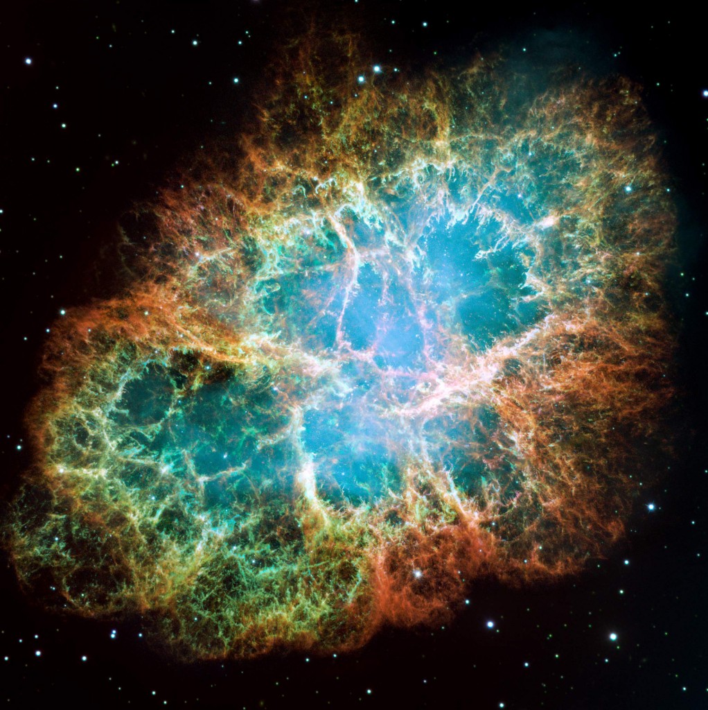 Our eyes would never see the Crab Nebula as this Hubble image shows it. Image credit: NASA, ESA, J. Hester and A. Loll (Arizona State University)