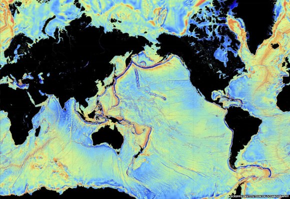 A 2014 view of the Earth's sea floor using data from the European Space Agency's CryoSat mission and the CNES-NASA Jason-1 satellite. Credit: Scripps Institution of Oceanography