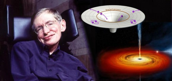 Dr. Stephen Hawking of Cambridge University alongside illustrations of a black hole and an event horizon with Hawking Radiation. He continues to engage his grey matter to uncover the secrets of the Universe while others attempt to confirm his existing theories. (Photo: BBC, Illus.: T.Reyes)