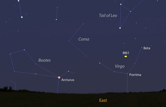 The "Y" or cup of Virgo rises into good view shortly before the start of dawn or about 2 hours before sunrise. This map shows the sky facing east around 6 a.m. local time (DST) and 5 a.m. starting Sunday when Daylight Saving Time is done. Source: Stellarium