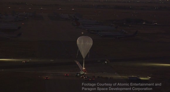 Balloon preparations for Alan Eustace's record flight at the Roswell airport in the early morning hours of Ocotber 24, 2014. (Credit: Paragon Space Development Corporation)