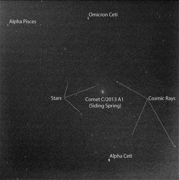 Annotated photo of Comet Siding Spring taken by the Opportunity Rover on October 19 when near closest approach. Credit: NASA/JPL-Caltech/Cornell Univ./ASU/TAMU