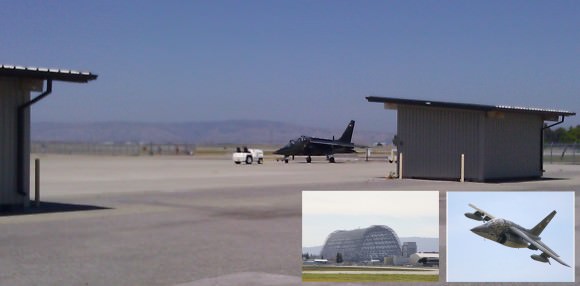 Alan Eustace now joins Google execs in high profile flight. H211 L.L.C. operates a Dornier Alpha Jet, owned and used by Mr. Page, Mr. Brin and the chief executive, Eric Schmidt, since 2007. The Alpha Jet is seen being taxiied on the Moffett field runway in Mountain View, CA. Insets show an Alpha in flight and Hangar One (a former Dirigble hangar from the 1930s) which H211 is planning to refurbish for NASA and to house their fleet of jets including the Alpha. (Credit: U.T./TRR)