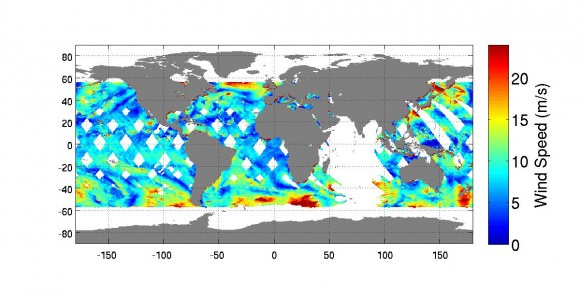 Launched Sept. 21, 2014, to the International Space Station, NASA's newest Earth-observing mission, the International Space Station-RapidScat scatterometer to measure global ocean near-surface wind speeds and directions, has returned its first preliminary images.  Credit: NASA-JPL/Caltech