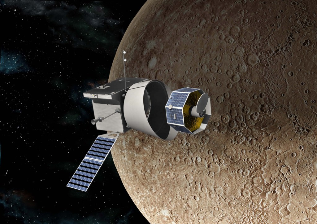 Artist's impression of the European Space Agency's BepiColombo mission, named after Giuseppe 