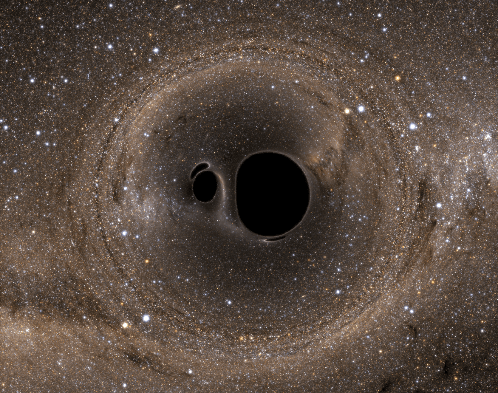 A binary black hole system, viewed from above. Black hole mergers set the stage for Garofalo's work. Image Credit: Bohn et al. (see http://arxiv.org/abs/1410.7775)