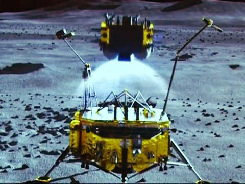 The Chinese Lunar Sample Return mission is show in simulation in the China View video. This mission would pave the way for a Chinese Mars sample return by 2030. (Photo Credit: China View)