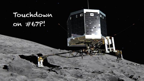 Philae  postcard. Hey, it made it - a huge congratulations to ESA. Credit: ESA