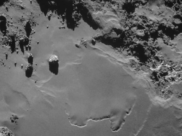 The surface of comet 67P/Churyumov-Gerasimenko as viewed at a 10-kilometer distance by navigation cameras. Image Credit: ESA/Rosetta/NavCam