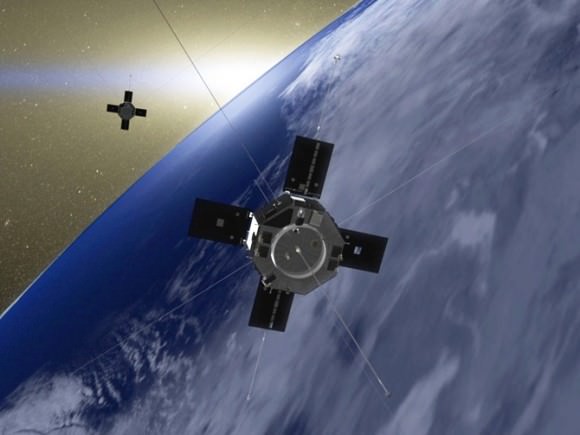 Artist's rendition of Van Allen Probes A and B in Earth orbit. Credit: NASA