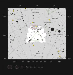 This chart shows the location of the distant galaxy ESO 137-001 in the constellation of Triangulum Australe (The Southern Triangle). This is a rich area of the sky close to the Milky Way, but this galaxy is faint and needs a large telescope to be visible. Credit: ESO, IAU and Sky & Telescope