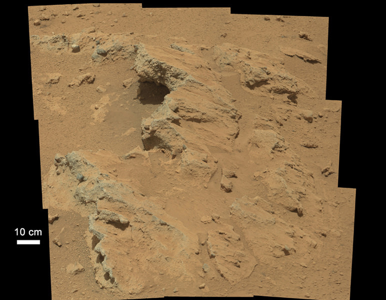 Curiosity found evidence of an ancient, flowing stream on Mars at a few sites, including the "Hottah" rock outcrop pictured here. Credit: NASA/JPL