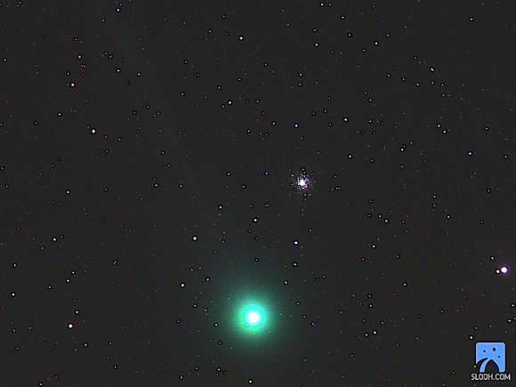 Comet Lovejoy Passing Globular Cluster M-79. Credit and copyright: Greg Redfern. 