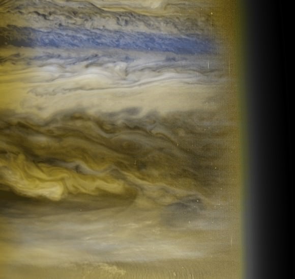 A composite of Jupiter's bands (and atmospheric structures) taken in several images by the New Horizons Multispectral Visual Imaging Camera, showing differences due to sunlight and wind. Credit: NASA/Johns Hopkins University Applied Physics Laboratory/Southwest Research Institute