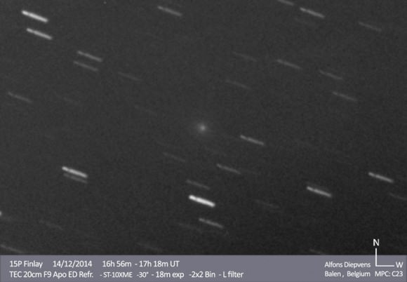 Comet Finlay appears considerably fainter in this pre-outburst photo taken on December 14th. Credit: Alfons Diepvens