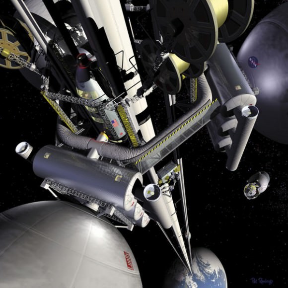 Artistic view of a possible space elevator. Image Credit: NASA