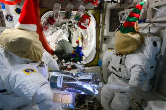 No chimney up here- so I left powdered milk and freeze dried cookies in the airlock. Fingers crossed.  Credit: NASA/Terry Virts