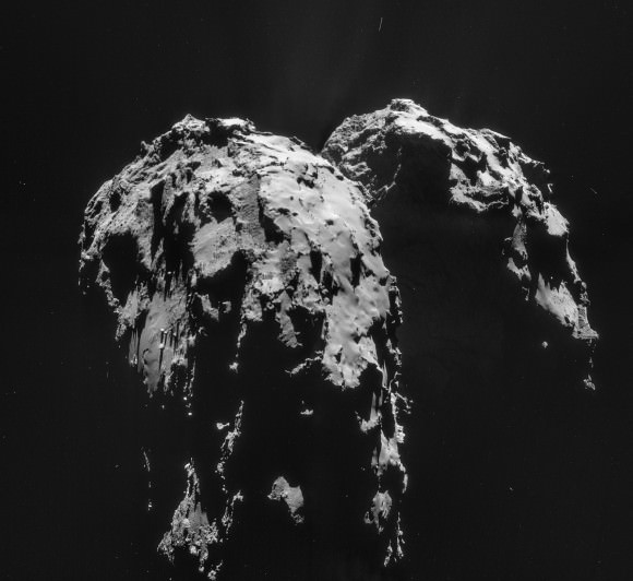 The distortion at bottom of this mosaic of Comet 67P/Churyumov-Gerasimenko occured as imagers made image joining adjustments for the comet's rotation and the movements of the Rosetta spacecraft. Credit: ESA/Rosetta/NAVCAM – CC BY-SA IGO 3.0