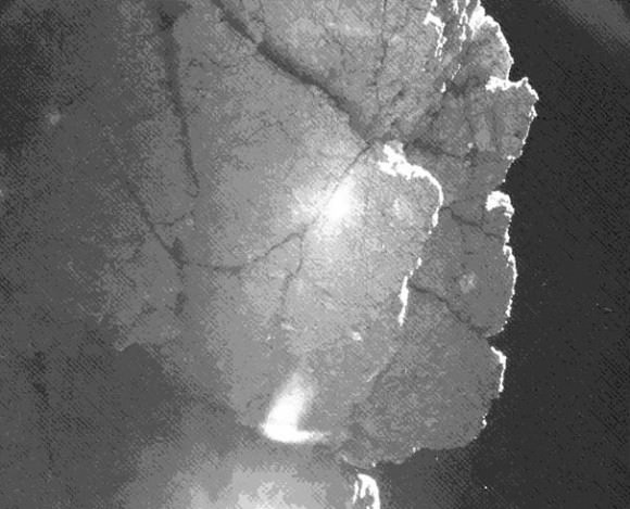 The Philae lander captured a picture of a nearby cliff, nicknamed "Perihelion Cliff", on the nucleus of Comet 67P/Churyumov-Gerasimenko. Credit: ESA/Rosetta/Philae/CIVA
