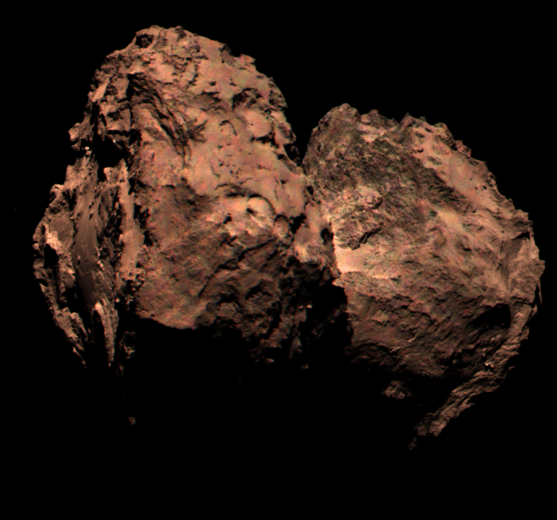 The first color image of comet 67P/Churyumov-Gerasimenko. Image credit: ESA/Rosetta