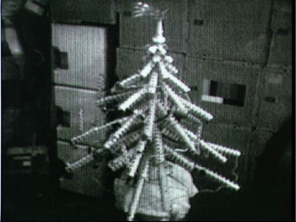 A "Christmas tree" created out of food cans by the Skylab 4 crew in 1973. Credit: NASA