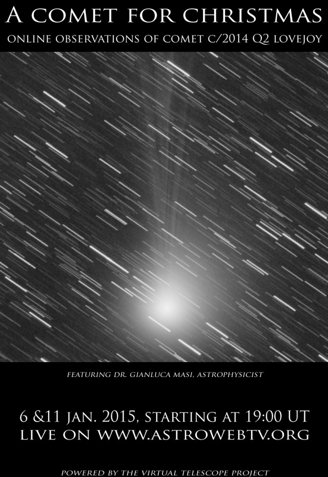 Note: the photo is of Comet C/2014 E2 Jacques from earlier this year. (Credit: the Virtual Telescope Project).